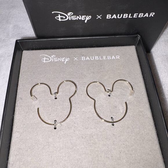 Baublebar X Disney Mickey Mouse Gold Tone Silhouette Earrings In Gift Box NEW - Picture 2 of 5